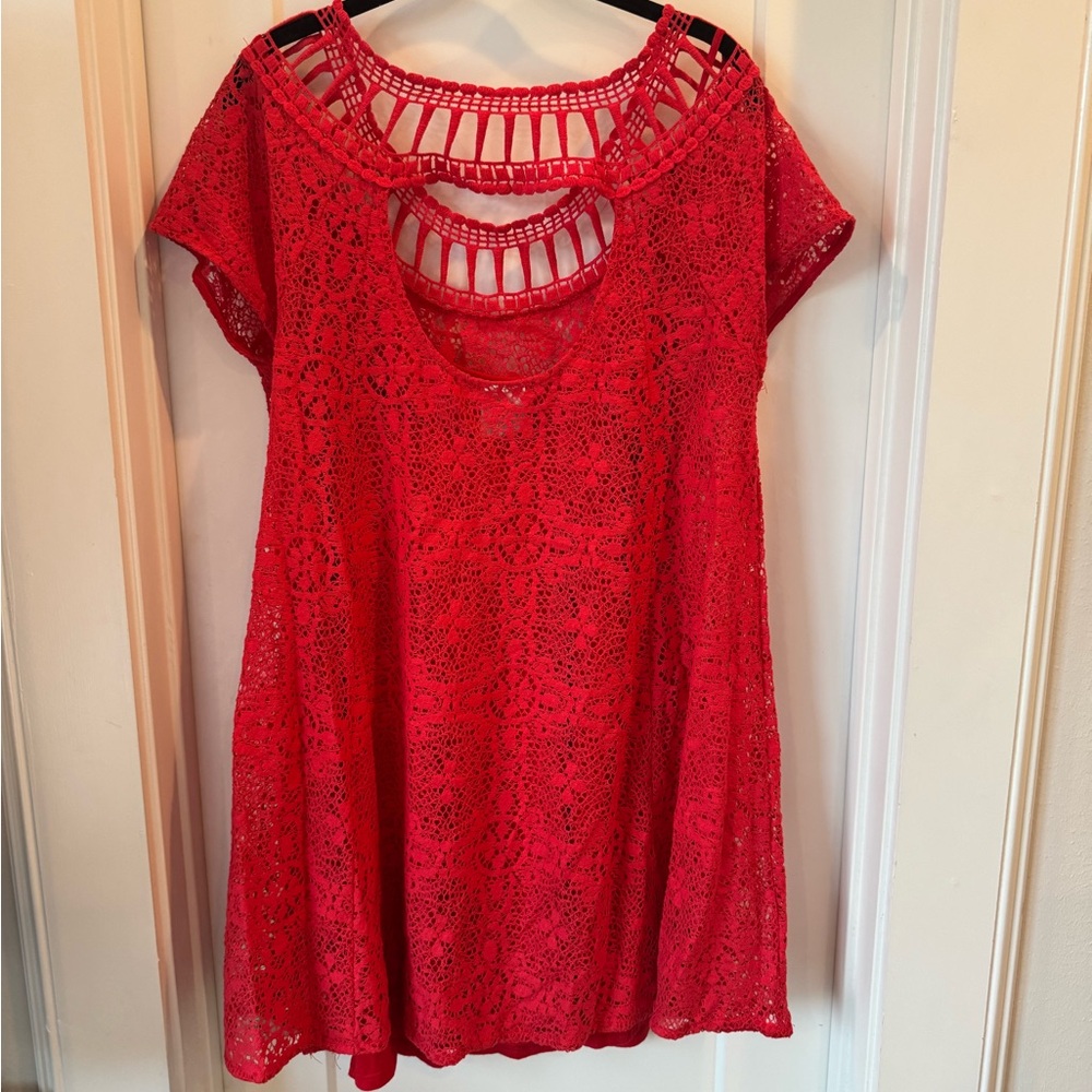 Free People Red Lace Mini Dress - Picture 13 of 14